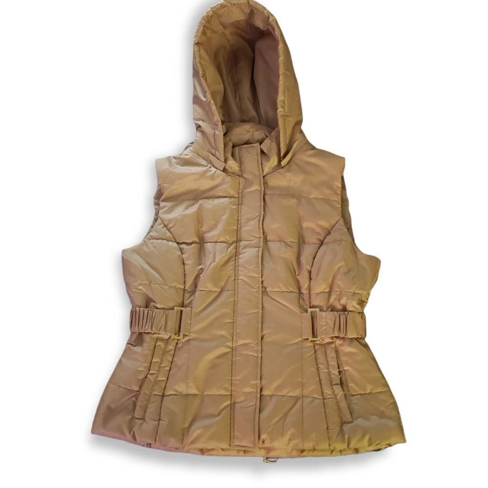 Women's Hooded Puffer Vest, color: Gold